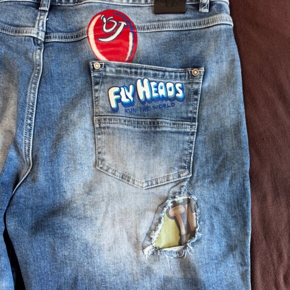 VINTAGE Born Fly Jean Shorts Distressed Sour Patch Candy Theme JNCO Y2K SKATER - Picture 12 of 14